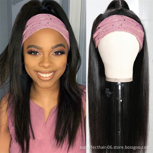 Virgin Indian Straight Cuticle Aligned Hair Head band Human Hair Wig Curly Water Loose Deep Wave Headband Wigs For Black Women